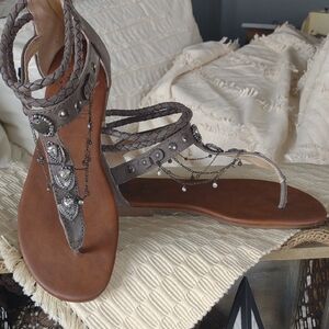 Braided Leather Sandals with Embellishments